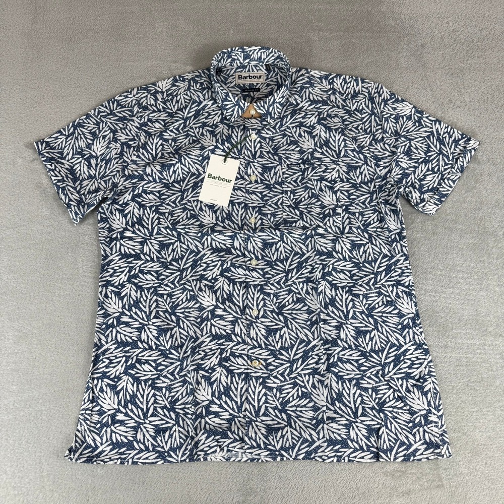 Barbour Jackstone Button-up Shirt Mens Small Dark Denim Blue Floral Pocket NWT